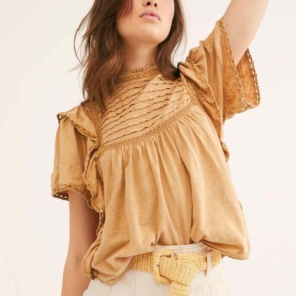 Free People Tops - Free People "Le Femme" Sandstone Shirt Small